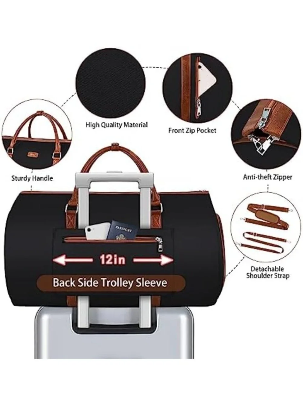 2-in-1 Convertible Travel Garment Bag with Waterproof Shoe Compartment